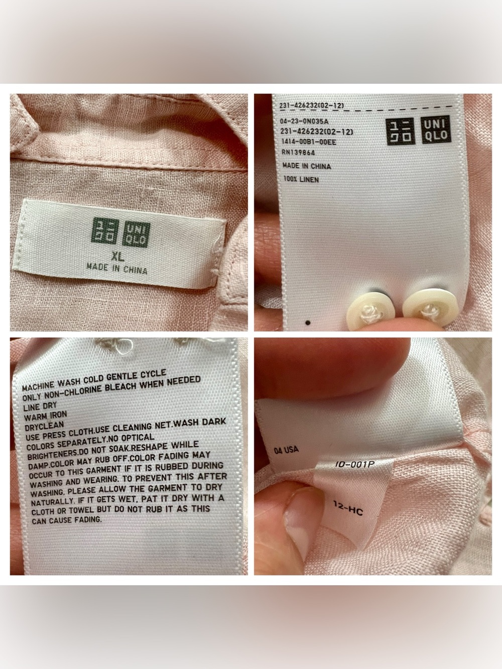 Uniqlo Light Pink V-Neck Linen Blouse Long Sleeve Shirt US Women’s XL - Picture 6 of 8